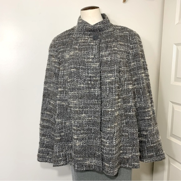 J jill tweed blazer jacket wool blend BGray Sz M Retro 60s Twee Classic - Picture 9 of 13